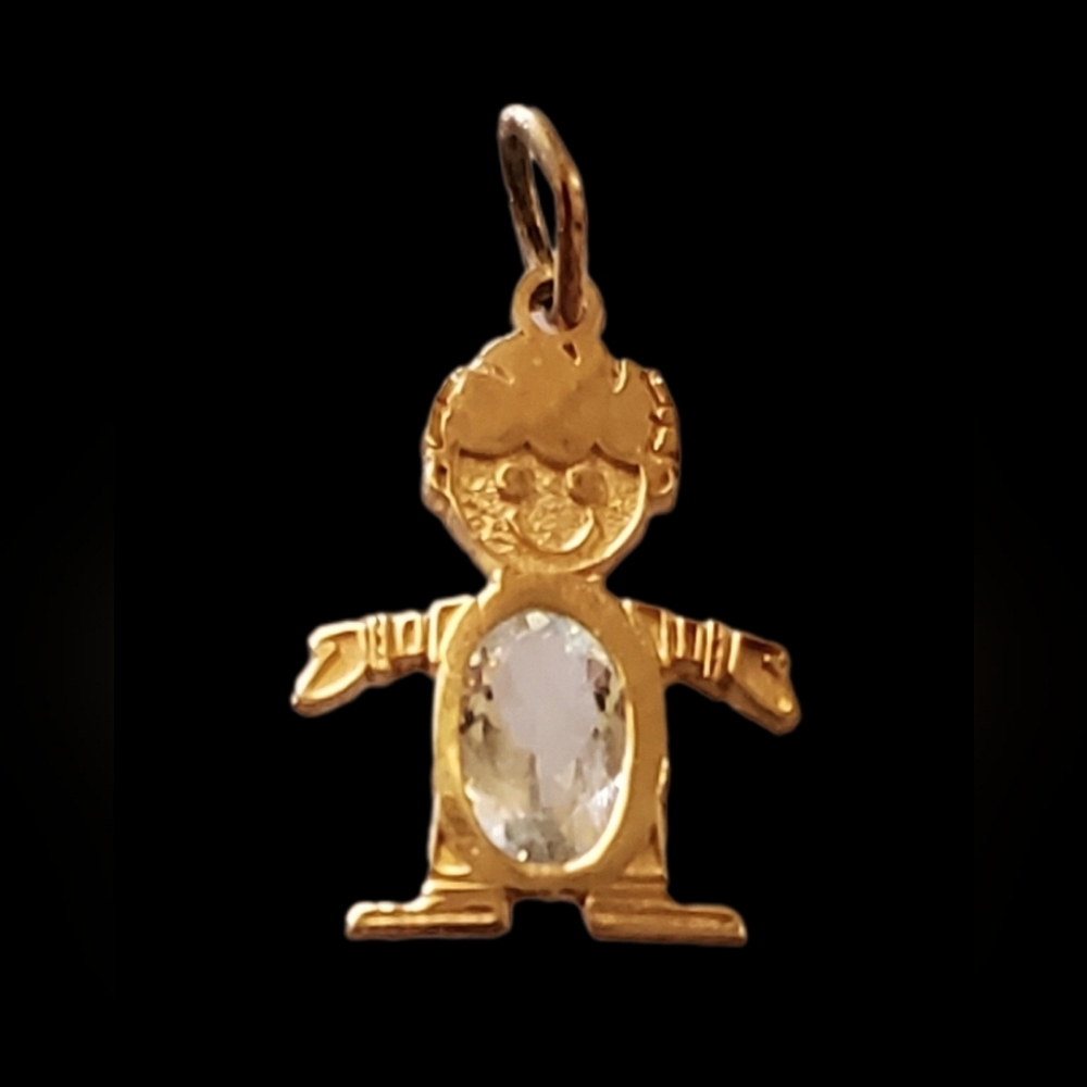 14k Gold Aquamarine Birthstone Boy Pendant Gem